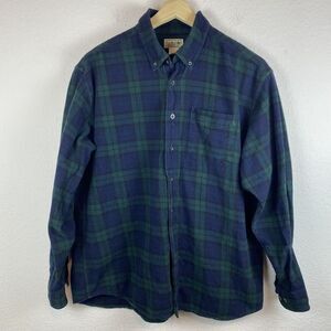 LL Bean Men's XLarge Flannel‎ shirt 100% Cotton Blue green Plaid Tartan Outdoors